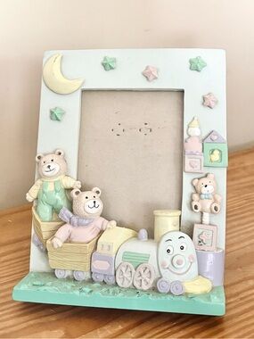 VTG 1991 Burnes of Boston 3-D Resin Nursery Teddy Bear Train 4x6 Picture Frame